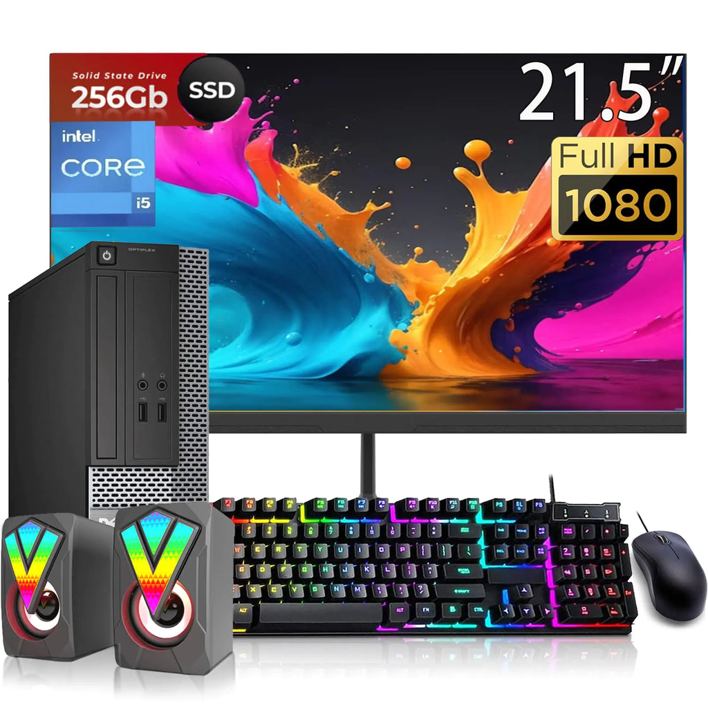 Dell Optiplex 3010 SFF PC Desktop Computer with 21.5" FHD Monitor RGB Speaker Core i5 3.2GHz Up to 3.6GHz 8GB RAM 256GB SSD RGB Keyboard Mouse Win10 Pro (Renewed)